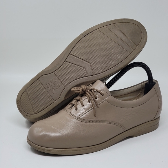 SAS Womens Whisper Plain Toe Lace Oxford Walking Duty Shoe Mocha Size 9 Preowned - Picture 1 of 10